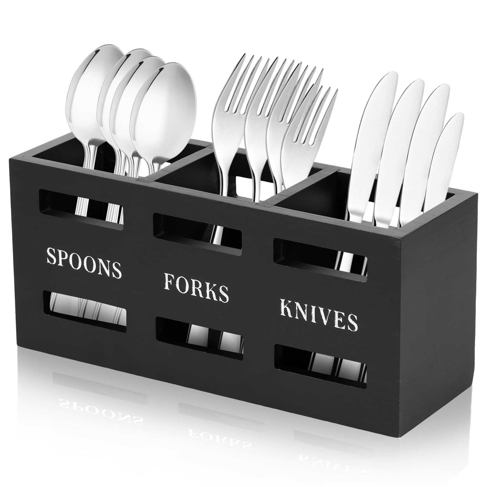 Letter Pattern Cutlery Holder, 1-Count 3-Grid Cutlery Storage Box, Large-Capacity Cutlery Organizer, Multifunctional Kitchen Tableware Holder for Forks, Spoons and Knives, Kitchenware, Container, Home