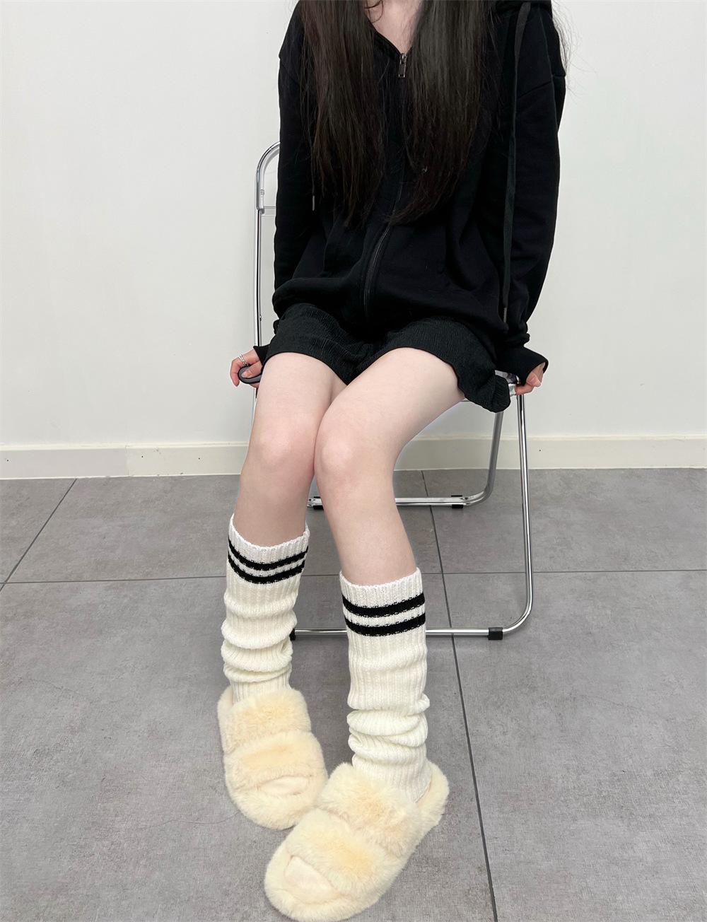 KOSAHIKI Lolita Socks Goth Striped Knit  Girl Leg Warmers Women Japanese  Harajuku Winter Boot Cuffs Legs Cover