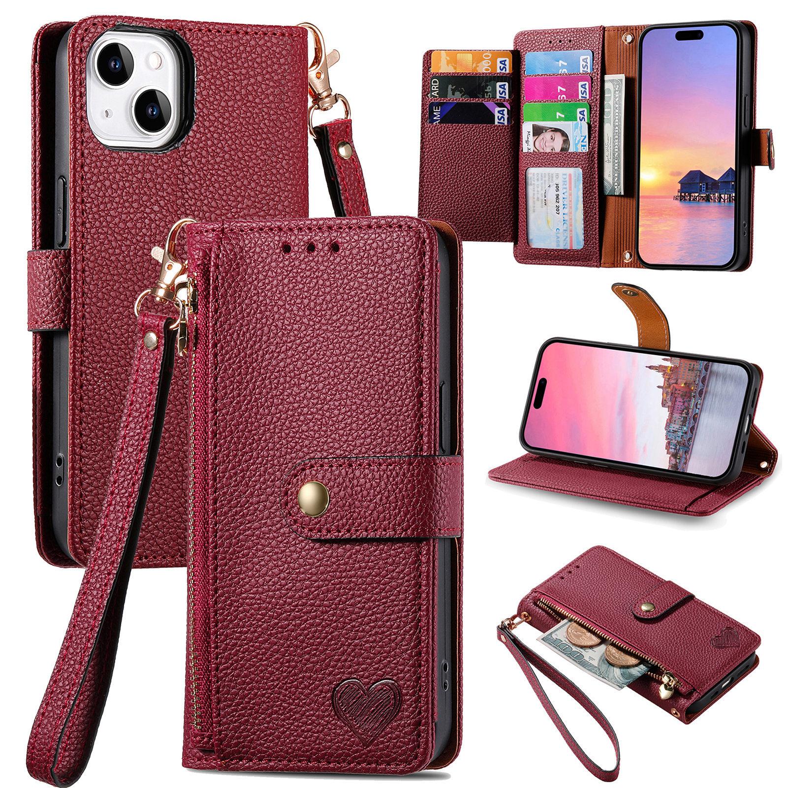 Lychee Texture Zipper Wallet Case with Detachable Strap| [Color] For phone  11 12 13 14 15 16 17