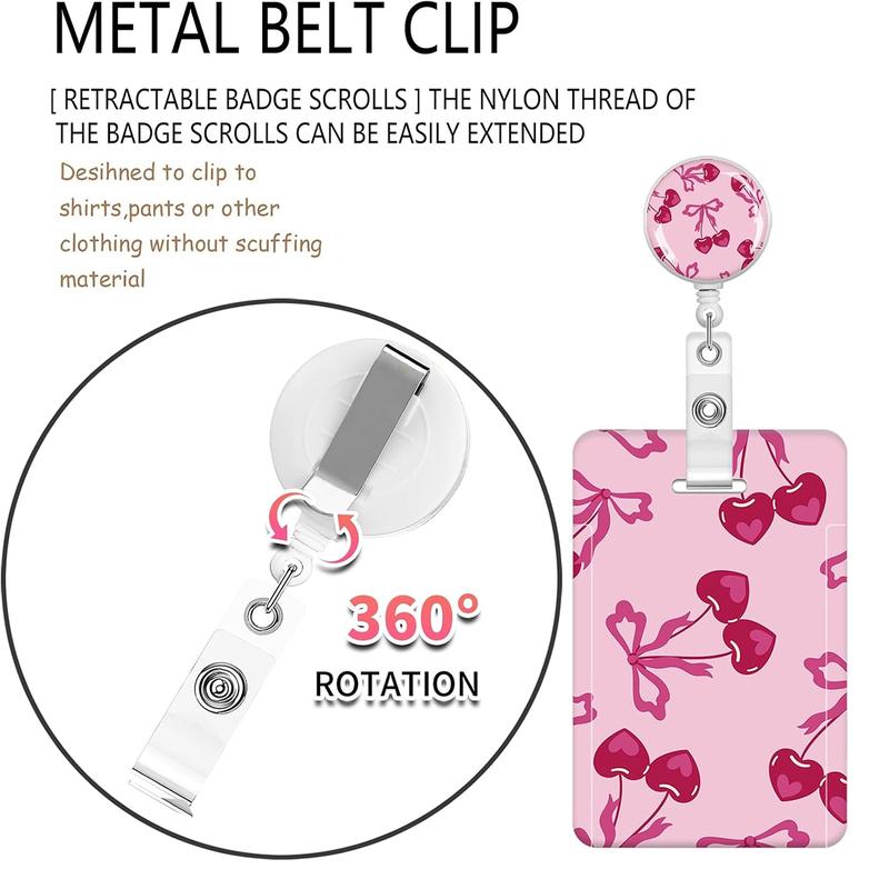 Women's Cute ID Badge Holder Set with Lanyard, Retractable Scroll, Leaf Pattern Card Case, Teacher Nurse Office Gift, Nurse Badge Reel