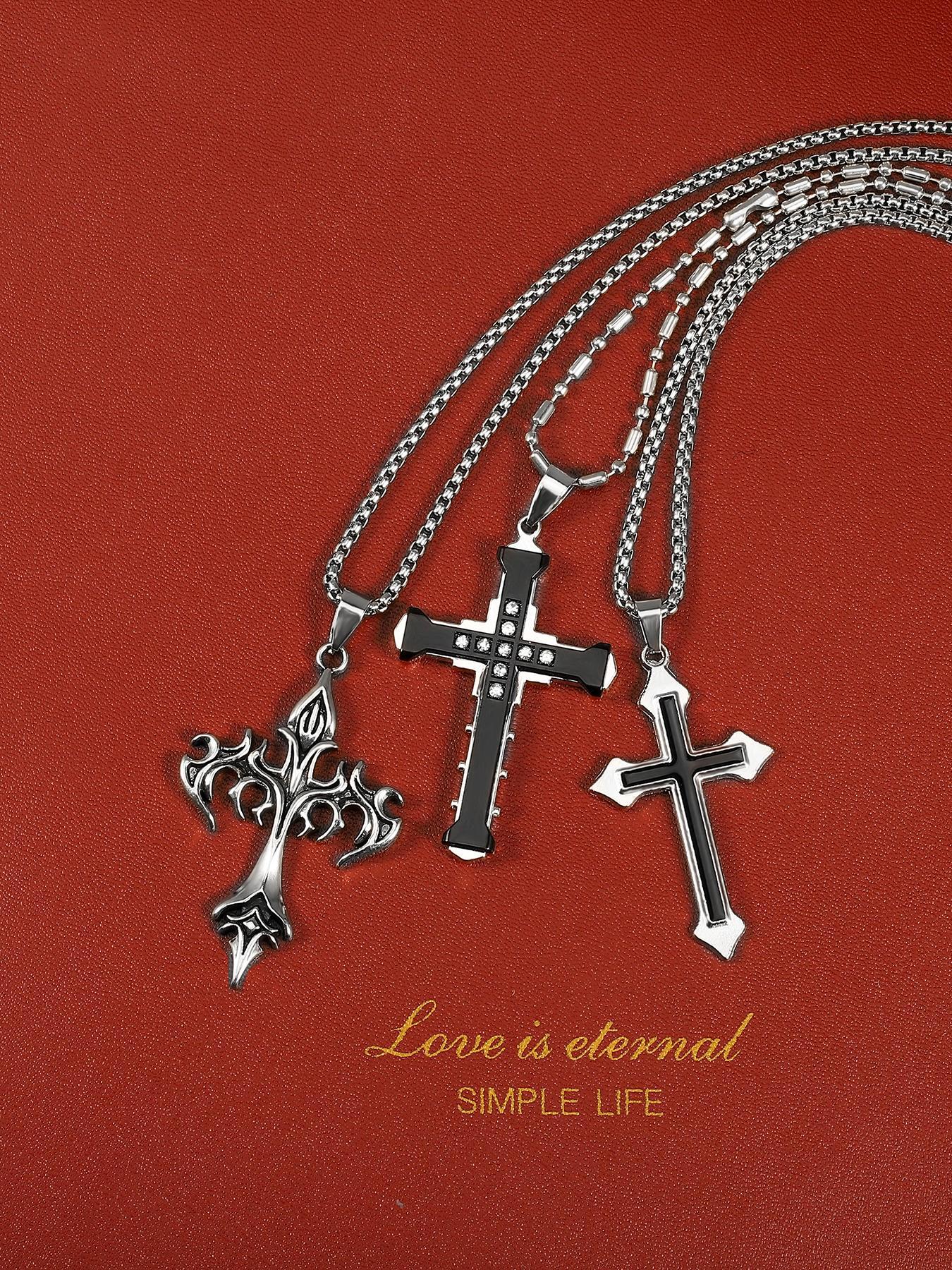 Street Style Cross Pendant Necklace, Stainless Steel Jewelry for Party, Daily Clothing Decor, Trendy All-match & Exquisite Jewelry for Birthday Gift, Cross Necklaces