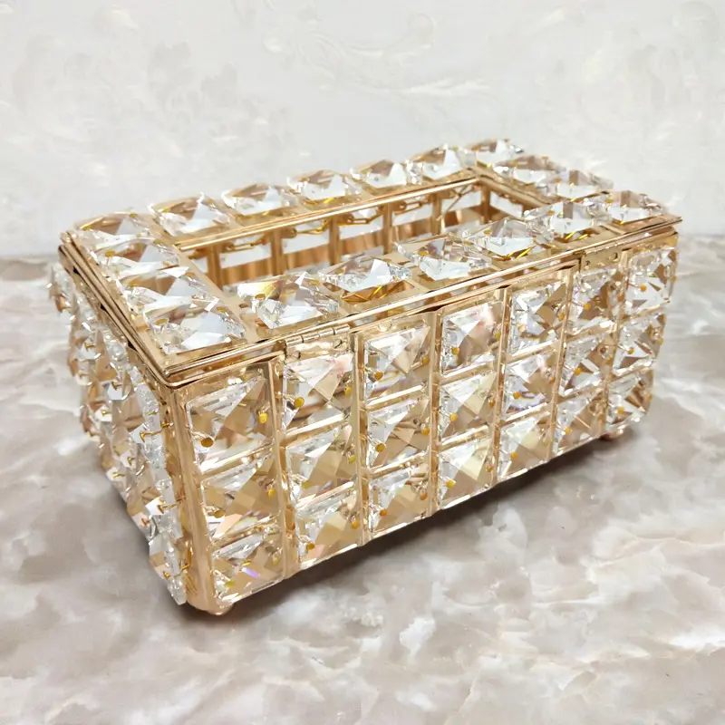 Gold Crystal Tissue Box - Creative Napkin Dispenser, High-End Personalized Home Accessory for Living Room Storage
