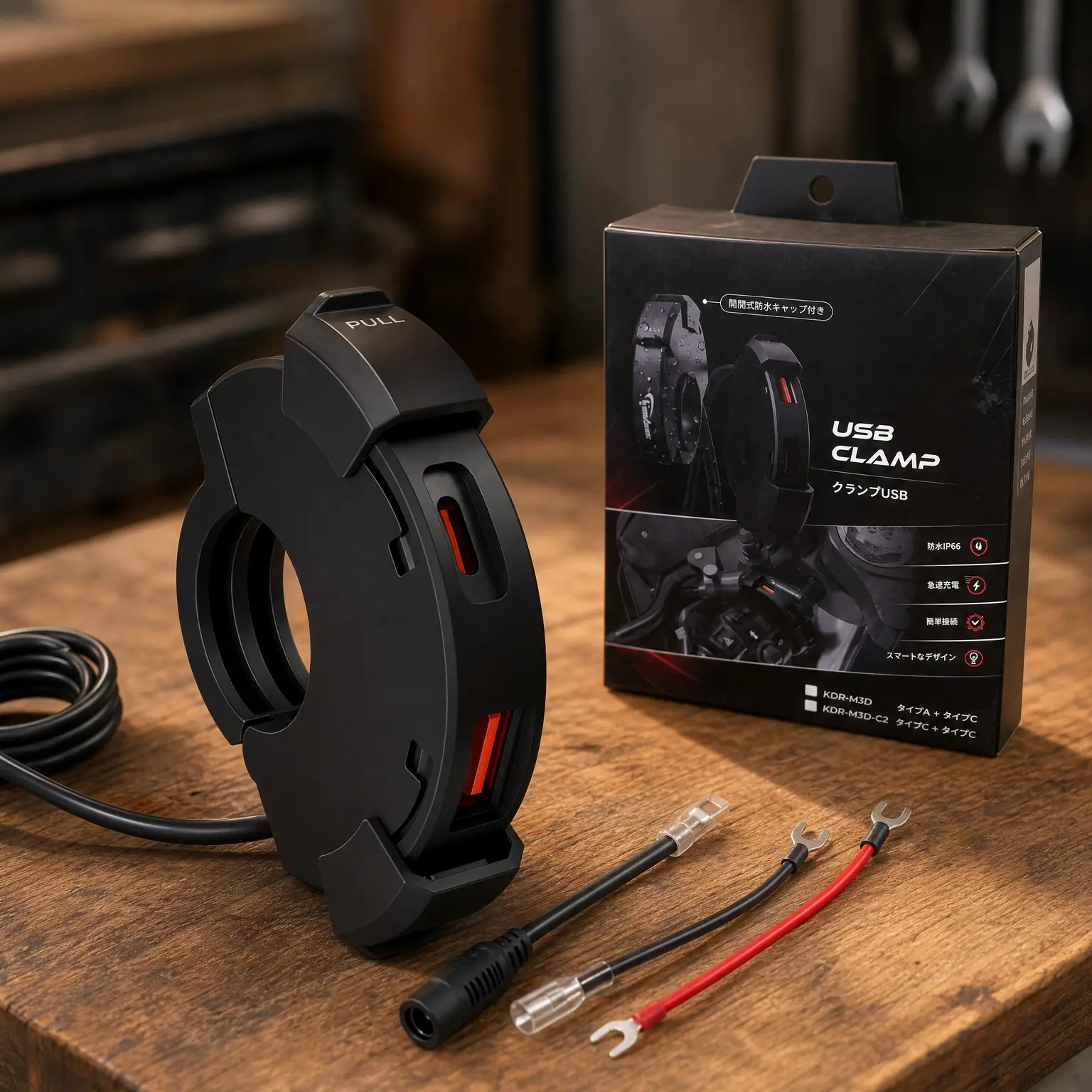 Motorcycle USB Charger with USB-A & USB-C Ports, PD 30W, QC3.0 18W, Water Resistant, SAE DC 12V, Clamp Mounting, Fast Charging, KDR-M3DGift