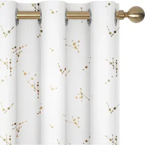 Blackout Curtains 2 Panels, 42x63 Inch, Thermal Room-Darkening Grommet Drapes for Bedroom & Living Room, Gold Constellation Pattern,, Machine-Washable, Pure White