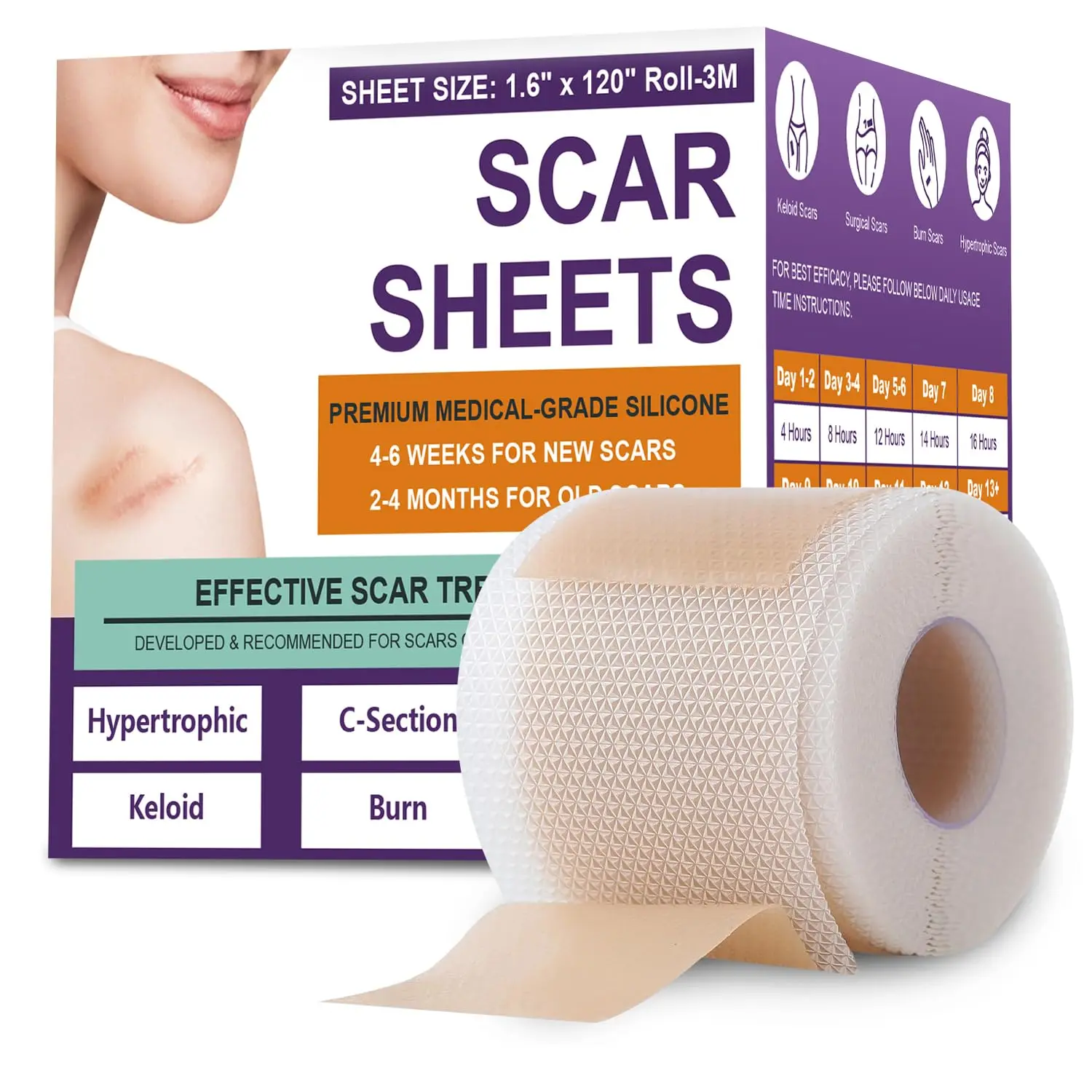 Silicone Scar Sheets, Medical Grade Silicone Scar Tape for Old & New Scars | Scar Tape for Surgical, Hypertrophic, Keloid, C-Section, Burn Scars, Reusable Professional Scars Removal