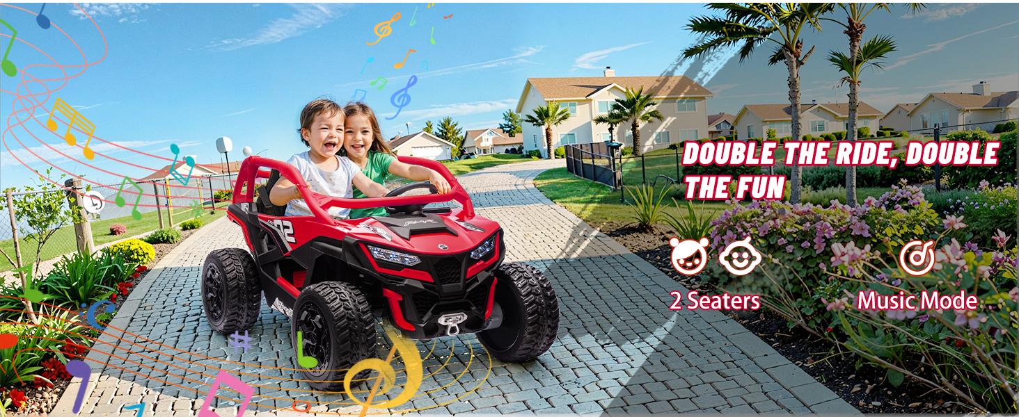 24V Ride on Toys for Big Kids 10AH Real Spacious 2-Seater, 4 x75W Motor 5MPH Ride on Car Kid UTV for Kids 3-8, EVA Tire, Remote Control, Bluetooth Music, 4 Spring Suspension (Red)