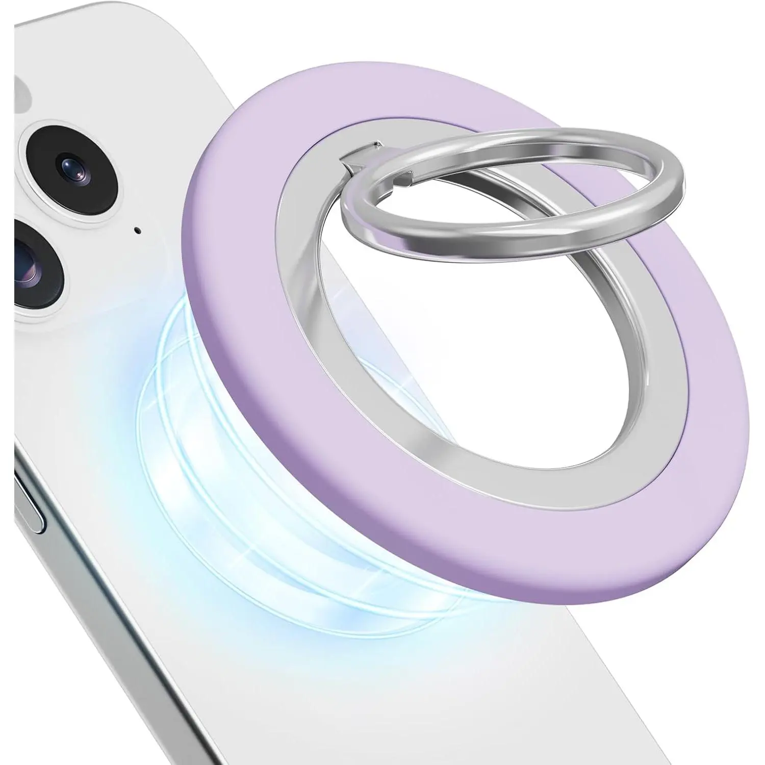 Magnetic Phone Grip for Hands-Free Driving & Bed Use — Metal Kickstand Compatible for MagSafe iPhones, Phone Ring Holder, Purple