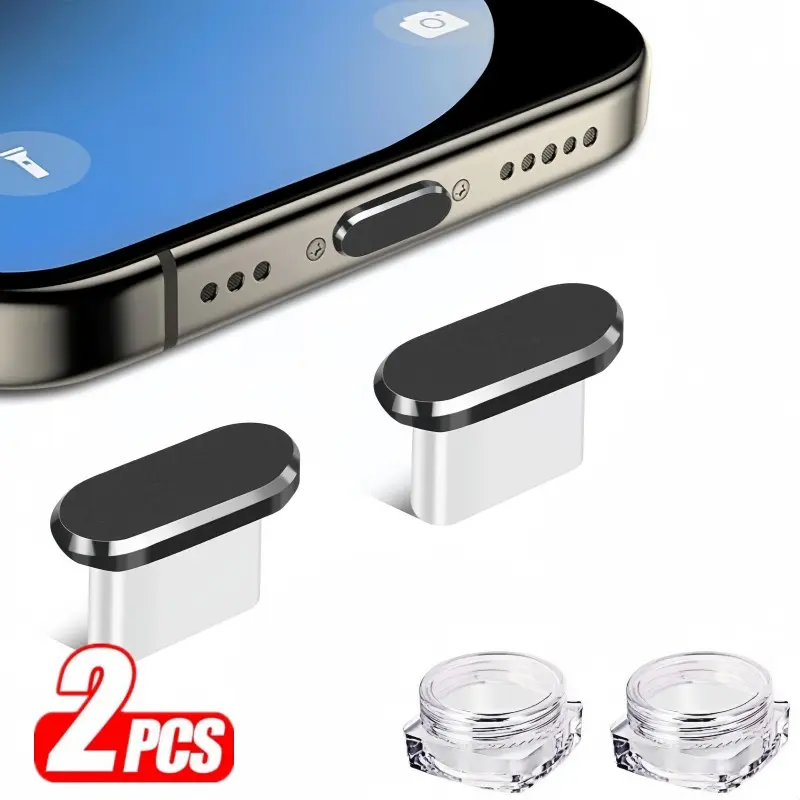 Metal Anti Dust Plug Compatible with iPhone 17/16/15/14 Plus Pro Max iPad AirPods, 2 Pack Lightning Charging Port Cover Protectors Accessories with Storage Box