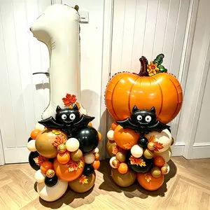 Halloween Aluminum Foil Balloon Column, Pumpkin Milk Teeth Numbers, Cute Bat Balloons, Witch Horror Party Decorations