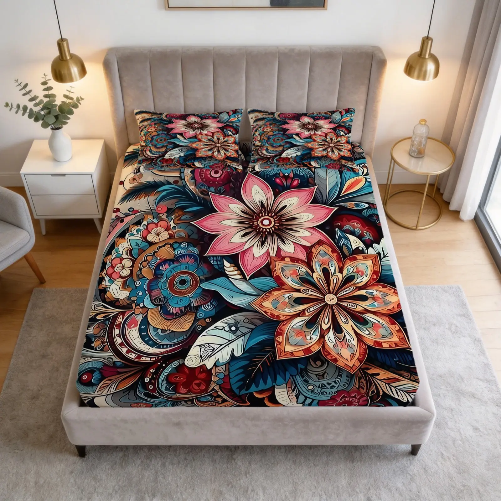 Paisley Mandala Pattern Printed Bed Sheet Set, 1 Bed Sheet With 2 Pillowcases (Excluding Pillow Core), Suitable For Teenagers And Adults In Bedrooms, Dormitories, And Guest Rooms, Suitable As a Gift