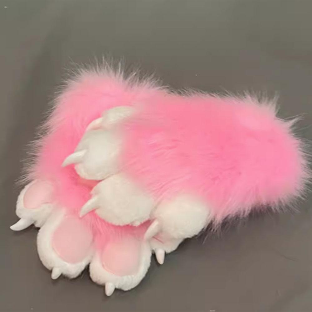 Faux Fur Plush Furry Cat Claw Gloves Fursuit Animal Fox Paws Mittens Halloween Cosplay Costume Accessories for Adult