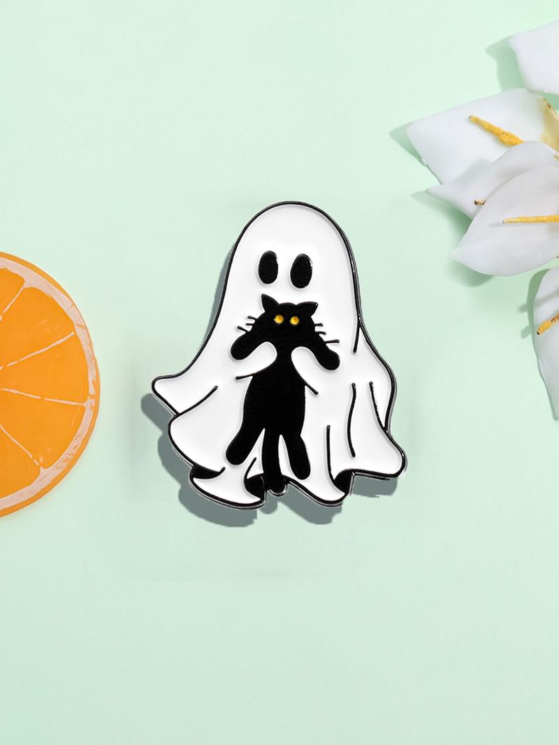 Cute Ghost & Cat Design Brooch, Creative Halloween Themed Jewelry for Party, Daily Clothing Decor for Girl, Fashion Accessories for Daily Wear