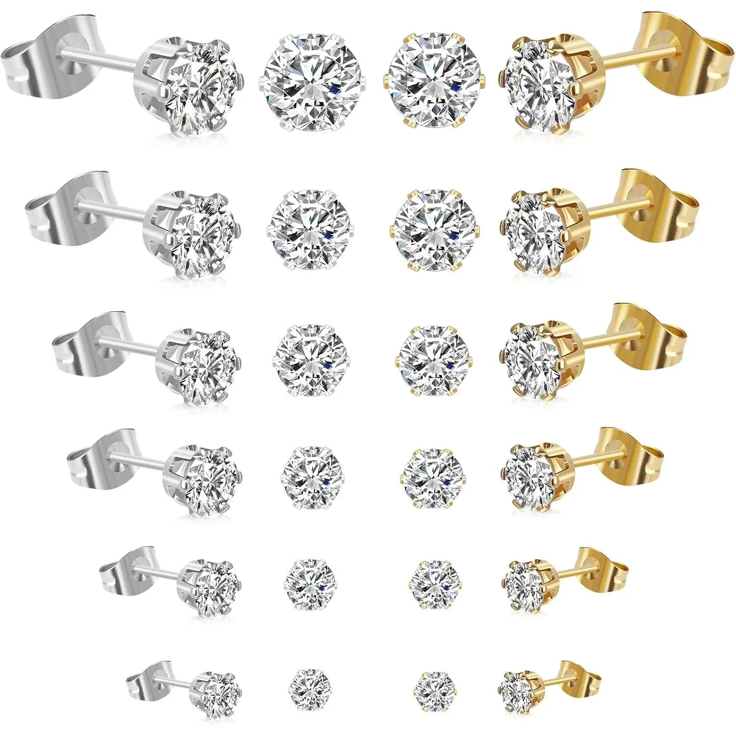 6 Pairs Stud Earrings for Women Men,   Stainless Steel Studs Set