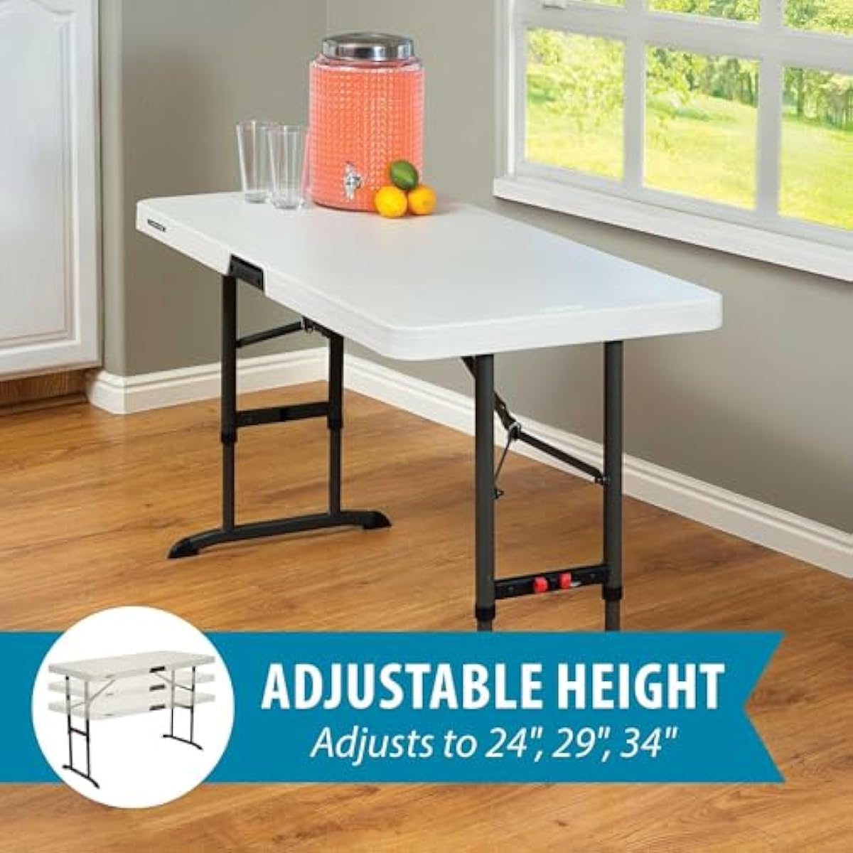 4-Foot Commercial Adjustable Folding Table, Almond