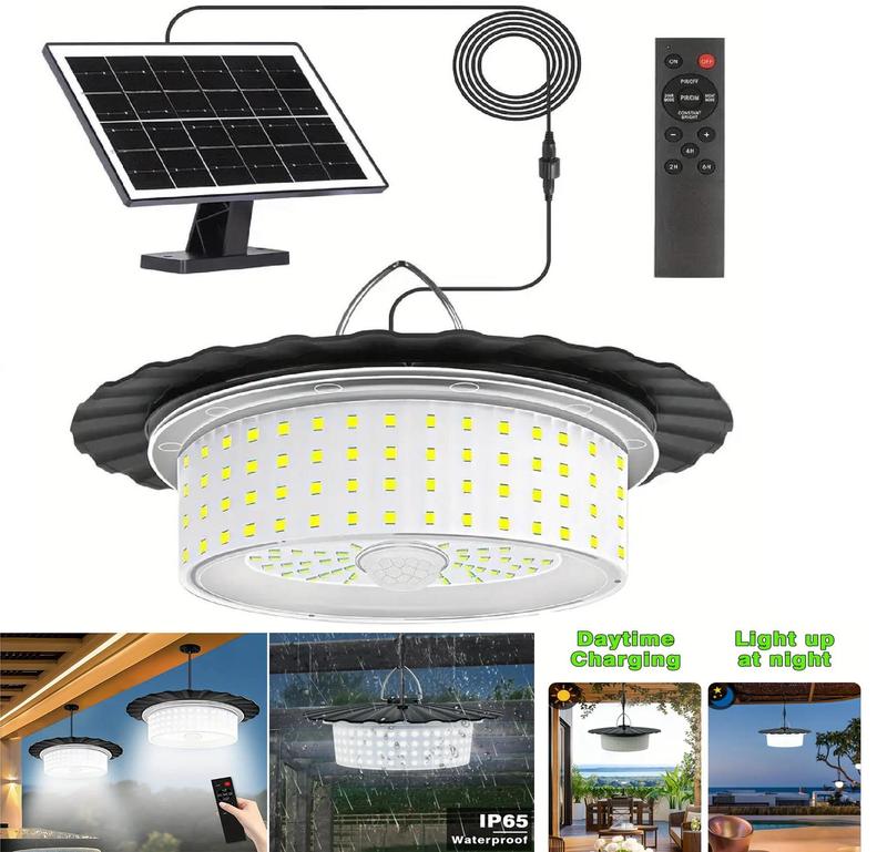 Solar Lights Indoor Outdoor 1000LM Solar Shed Light, IP65 Waterproof Pendant Lights Motion Sensor, Remote for Barn Patio Chicken Coop Gazebo Garage Security Lighting