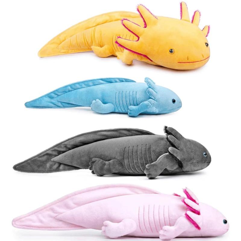 Soft Long Axolotl Plush Pillow Kawaii Colorful Newt Stuffed Toy Fuzzy Salamander Cushion Kids Present