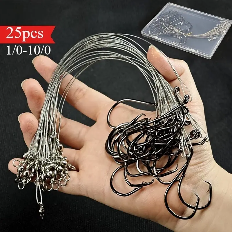25pcs/ box Circle Fishing Hook Rigs Saltwater Steel Leader Wire for Catfish Bass Circle Hooks Rig Fishing Lure Rigs
