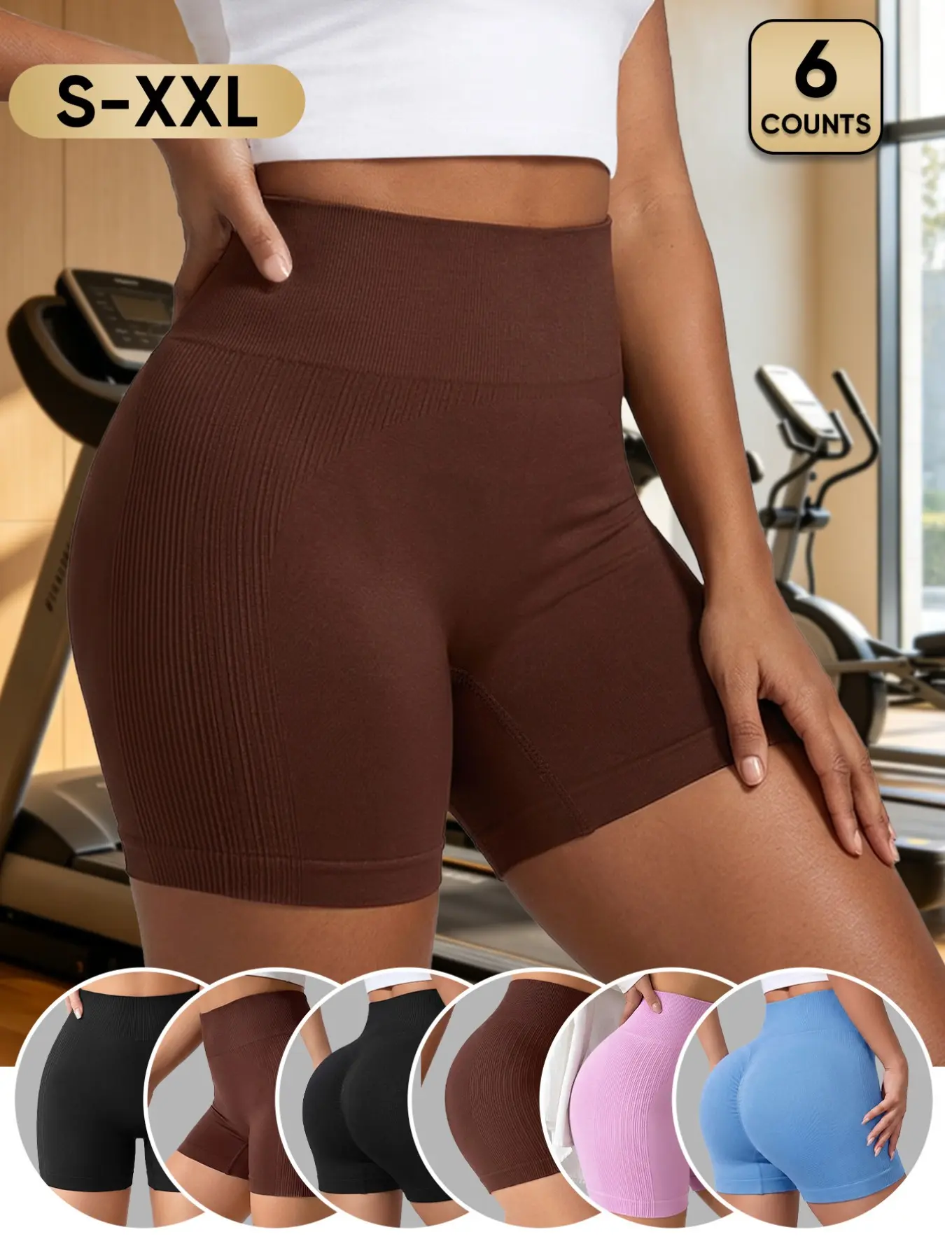 [6-Pack] Seamless High-Waisted Women's Briefs, Panties,S-XXL, Multi-Colors, Fashionable, Breathable, Non-Sweaty, Yoga & Cycling Pants