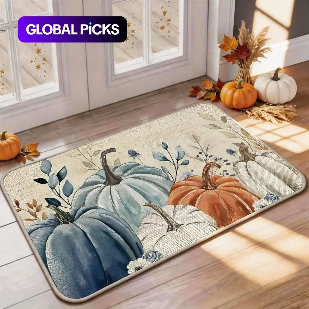 Thanksgiving Door Mat Entrance Mat, Pumpkin Maple leaves Pattern, Non-Slip Low Profile, Kitchen Floor Mat, Party Decor, Home Decoration, Decorative Rug, front door indoor and outdoor Carpet Boho Style Rug #GLOBAL PICKS