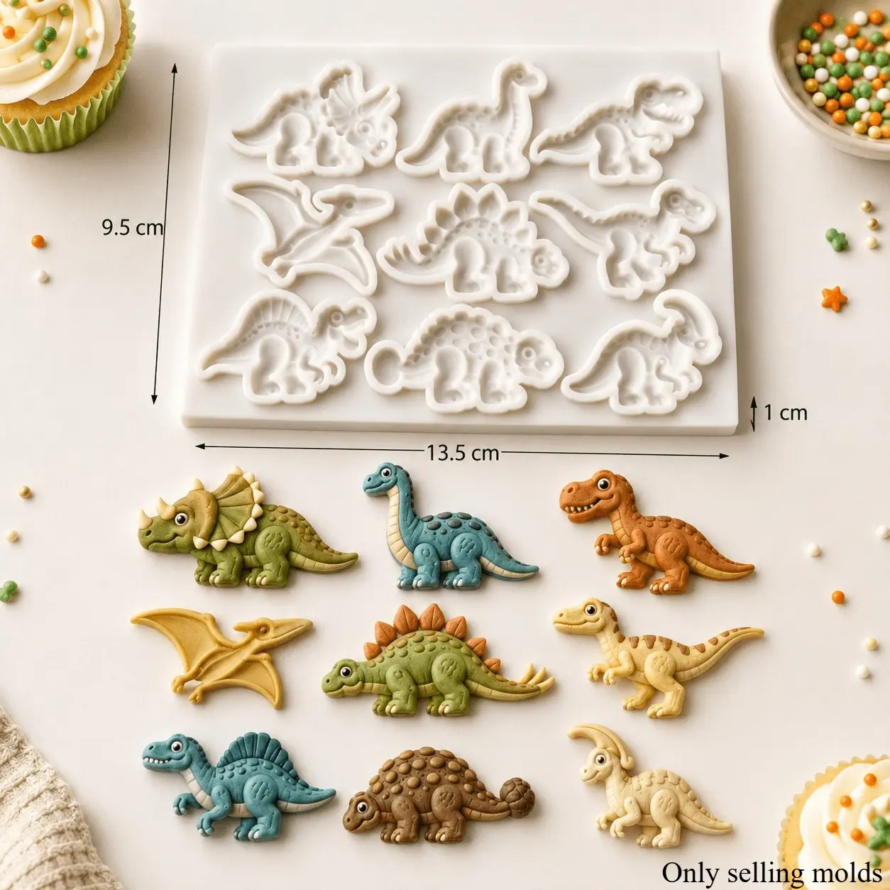 9 Cavity Dinosaur Silicone Candy Mold, Chocolate & Fondant Mold, Cute Dinosaur Gummy Mold for Cake Decorating, Cupcake Toppers, Birthday Party DIY