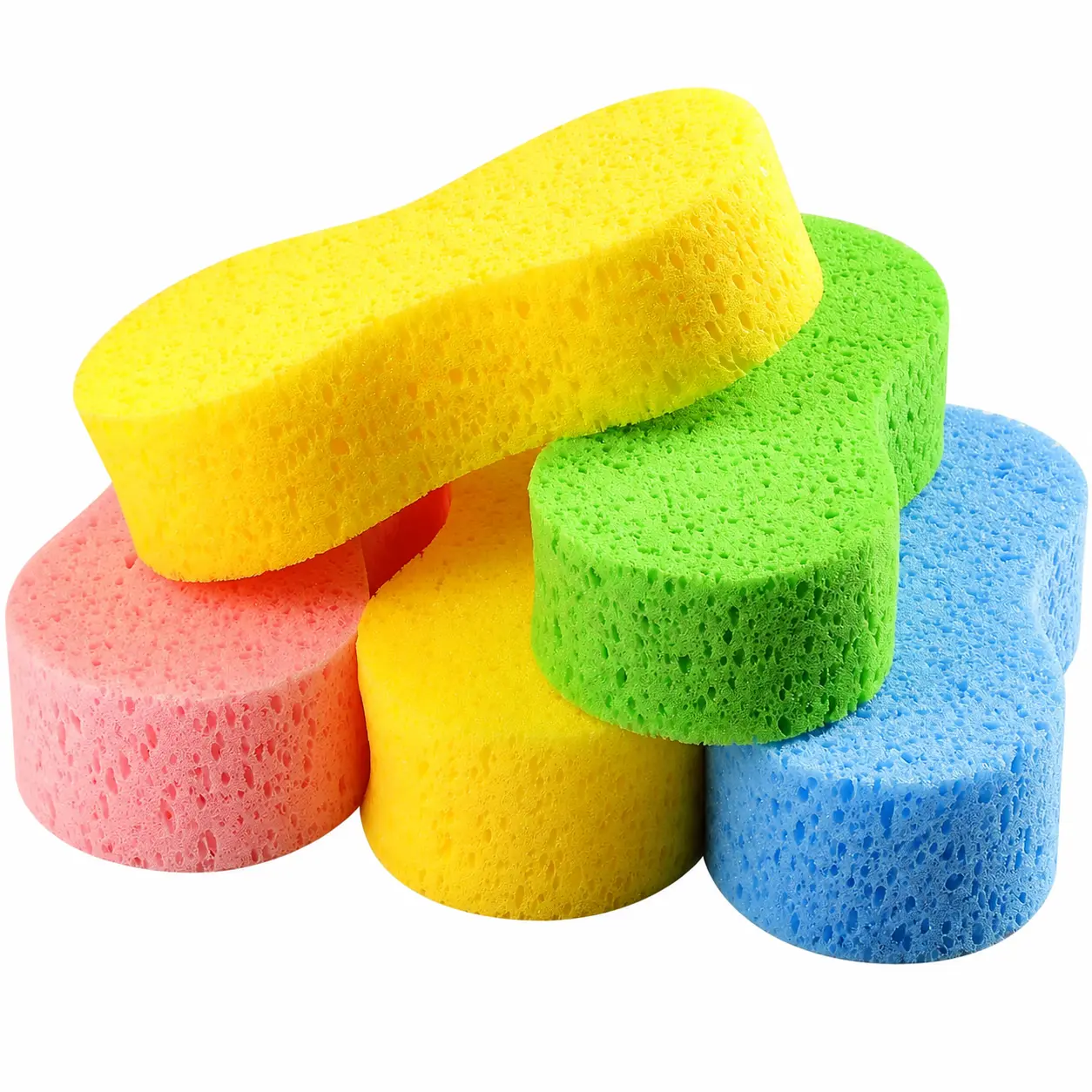 5-Pack Extra-Thick 9.1-Inch x 4.3-Inch Multi-Use Foam Sponges - Durable Dense Cellular Structure for Gentle Effective Vehicle, Countertop Cleaning - Car Wash & Household Cleaning Accessories Kit, Sponge