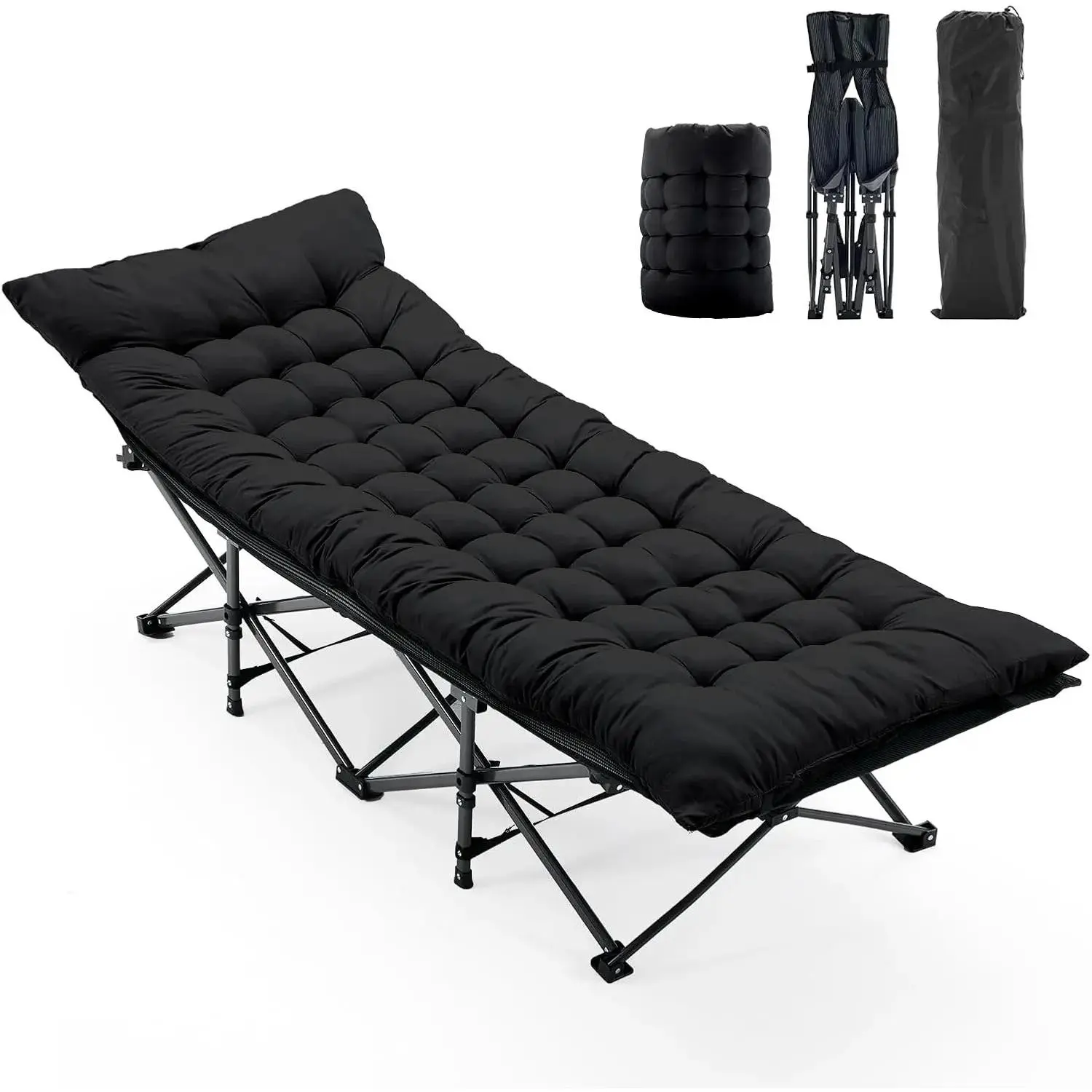 Folding Camping Cot with Mattress, Heavy Duty Sleeping Cot Bed Portable Adults Outdoor Bed with Carry Bag, Travel Camp Cots