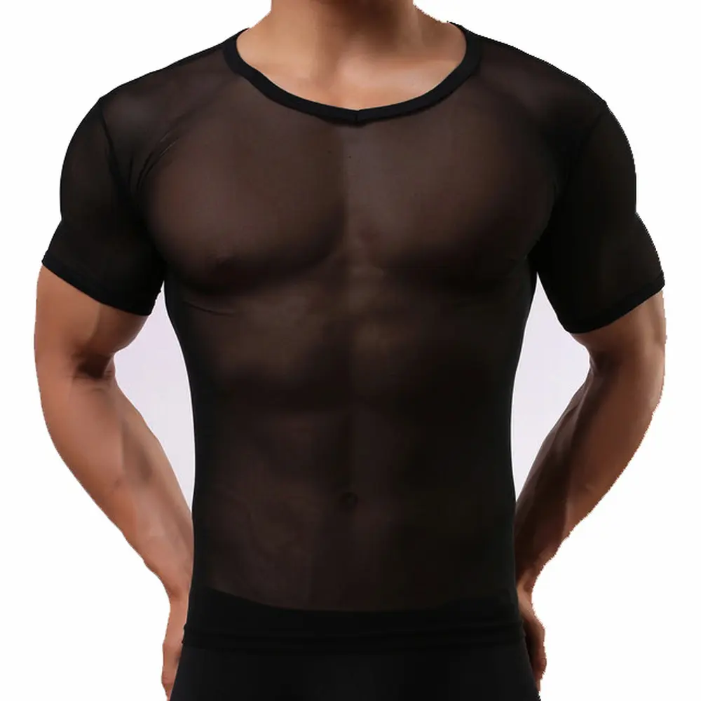 New Men Fashion Mesh Base Layer Tee, Muscle Hugging Form-Fitting Breathable Short Sleeve Athletic Undershirt summer training quick-dry activewear casual vest crewneck shirt soft streetwear wear comfy fit stylish crew neck black t-shirt cotton round sporty