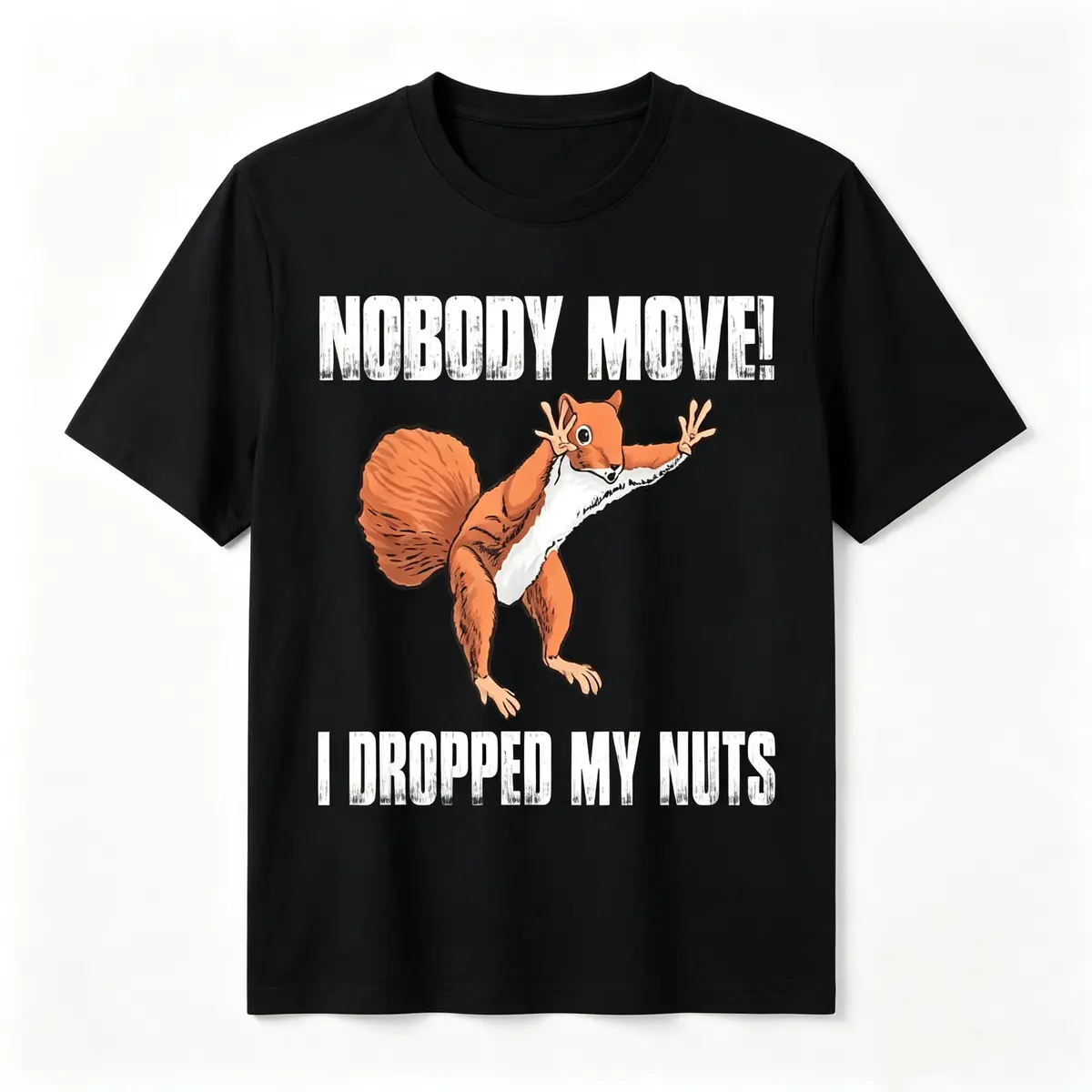 Men's Funny "Nobody Move I Dropped My Nuts" Squirrel Graphic T-Shirt - Soft Breathable Loose-Fit Crewneck, Father's Day Gifts Dad Gifts Men's Stuff, Summer Casual Party Top, Machine-Washable Black