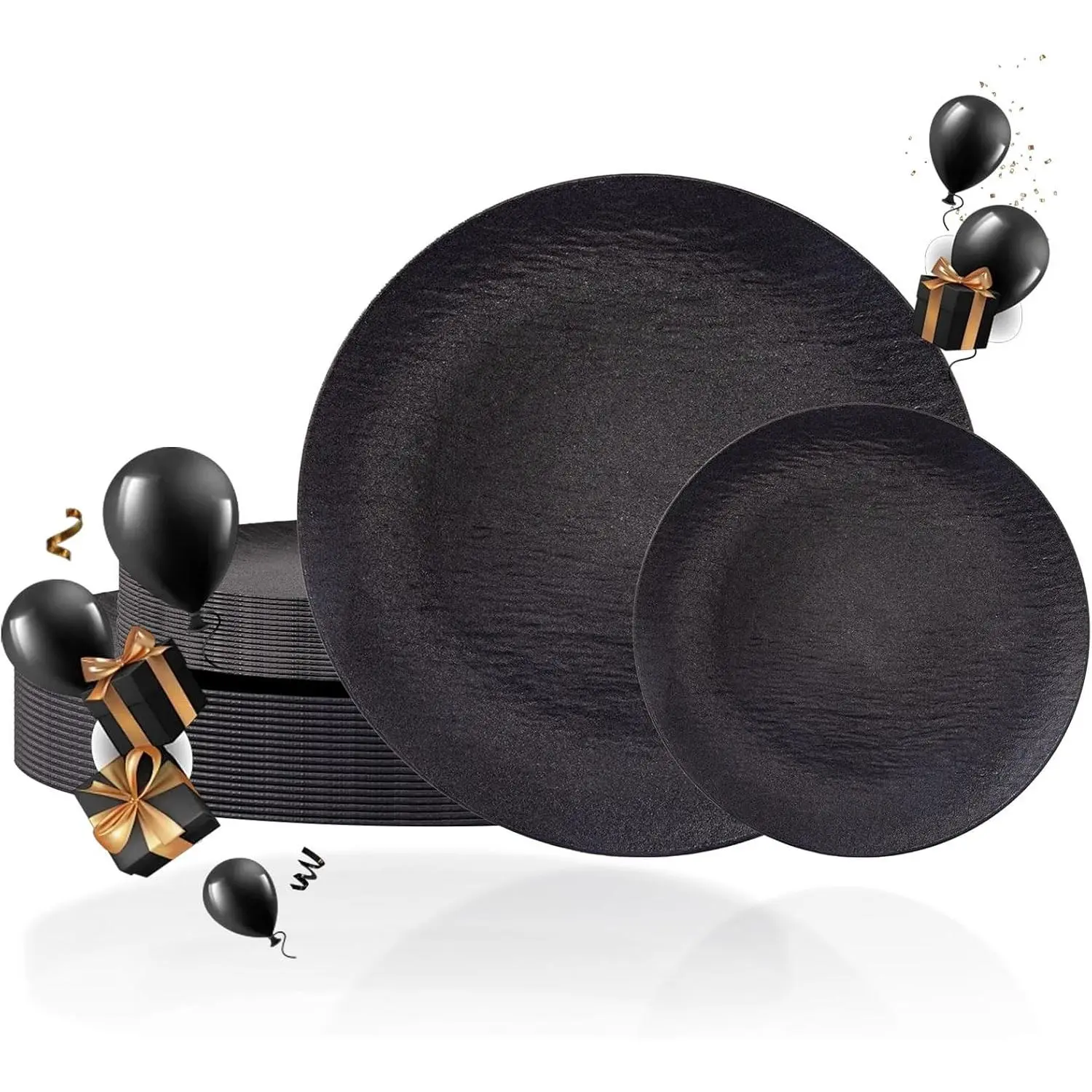 ONDERFUL 32 count Black Plates Black Plastic Plates Unbreakable and  Plastic Plate Dishasher safe Dishes Set Includes:16 Dinner 10" & 16 Dessert Plate 7.3" Suitable for Camping Outdoor Party