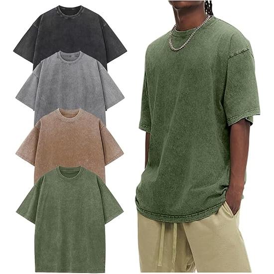 Young 4 Pcs Oversized Tshirts for Women Acid Wash Unisex Loose Fit Vintage Cotton Heavyweight T Shirts Baggy Tees