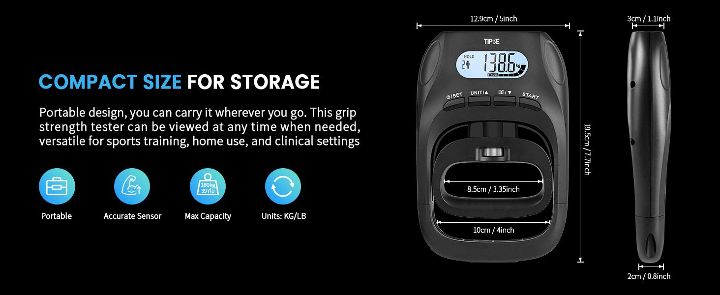 AGS 396lbs/180kg Grip Strength Tester, Hand Grip Dynamometer, Digital Grip Strength Tester with LCD Display, Adjustable Hand Grip Training Gauge, Hand Grip Testing for Sports Home School Use