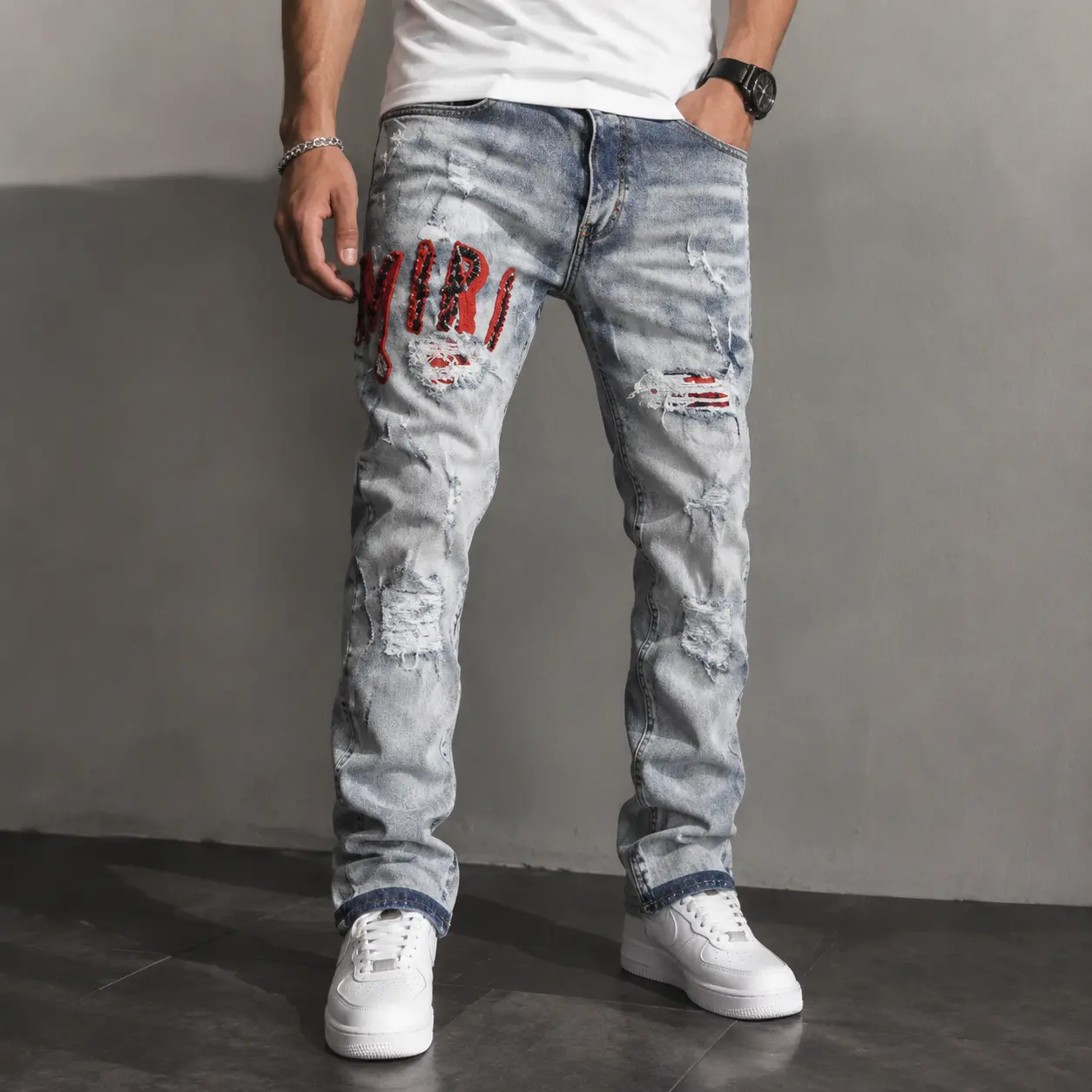 Men’s Distressed Ripped Jeans Slim Fit Streetwear Denim Pants for Casual Wear
