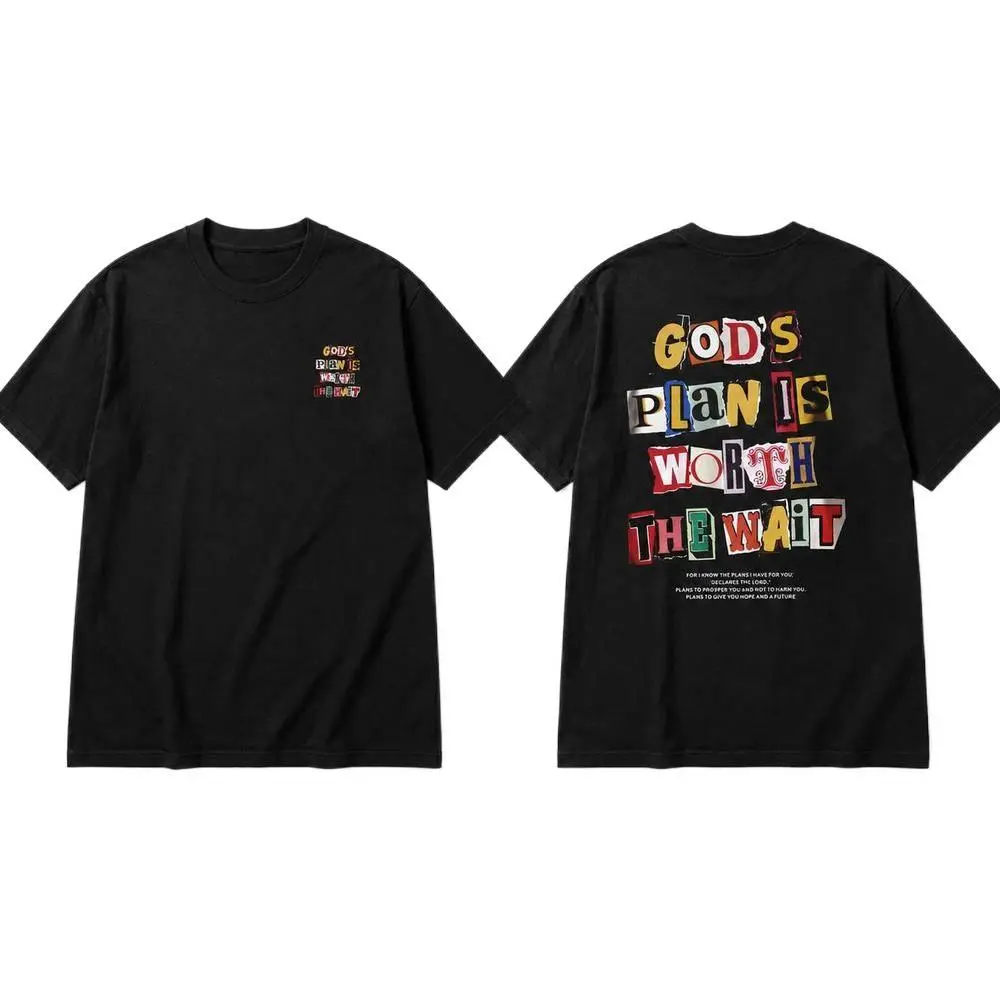 NeonDrift Gifts - God's Plan Is Worth The Wait - Inspirational Graphic T-Shirt | Bold Typography Design for Casual Wear Men's Graphic Tees