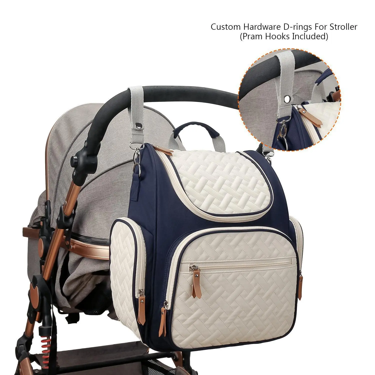 All-Season Nylon Blend Viral Soft Mom Quilted Fabric Stroller Diaper Backpack Bag, Gym Bag with Stroller Hooks, Sports & Outdoor Everyday Carry Essential