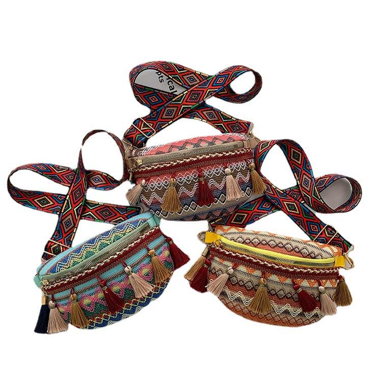 Ethnic style lace women's chest bag 2026 summer new tassel shoulder bag fashionable ethnic style women's chest bag