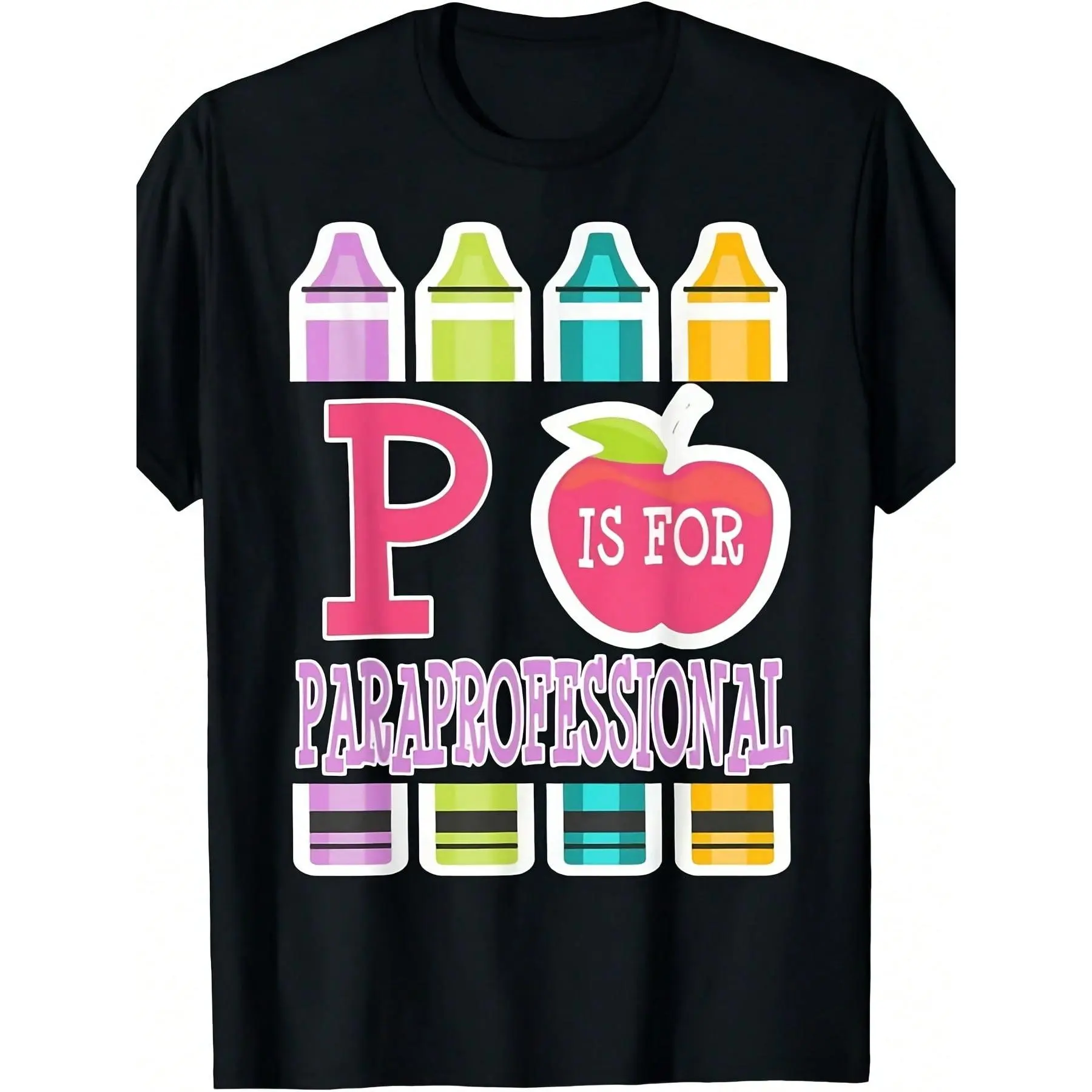 Unisex Retro Paraprofessional T-Shirt, Soft 100% Cotton Knitted Pullover with "P is for" Graphic, Casual Short Sleeve Staff Apparel, Set, Stretch
