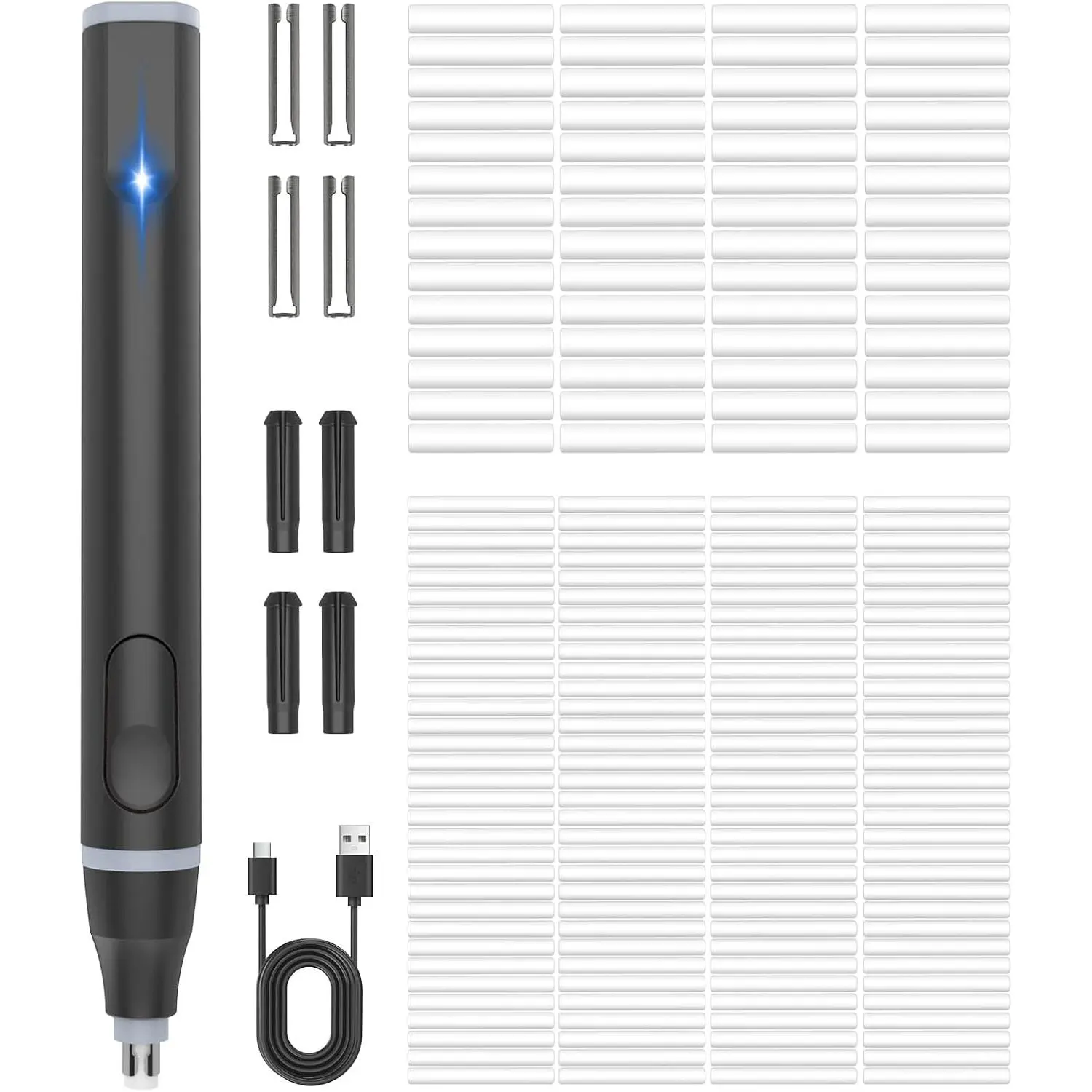 Electric Eraser, USB C Rechargeable Pencil Eraser with 220 Eraser Refills, 2 Eraser Sizes, Comfort Grip Art Eraser for Drawing, Ideal for Artists, Students, Sketch, Engineers, Black