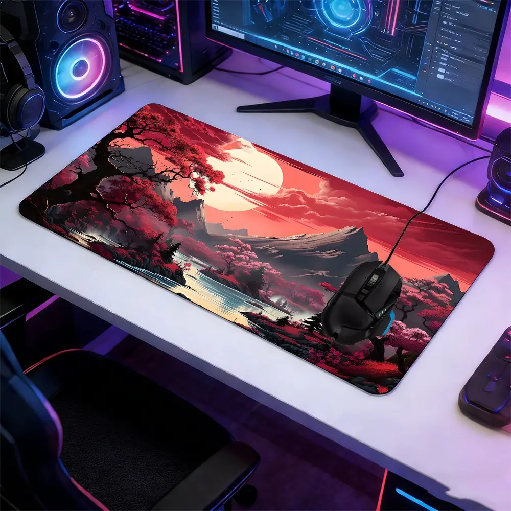 Elegant Oriental Landscape Extended Large Gaming Mouse Pad, Non-Slip Rubber Base Stitched Lock Edge Desk Mat, Durable Computer Accessory for Office,Dorm,Gaming,Perfect Gift for Back School, Workers,Gamer