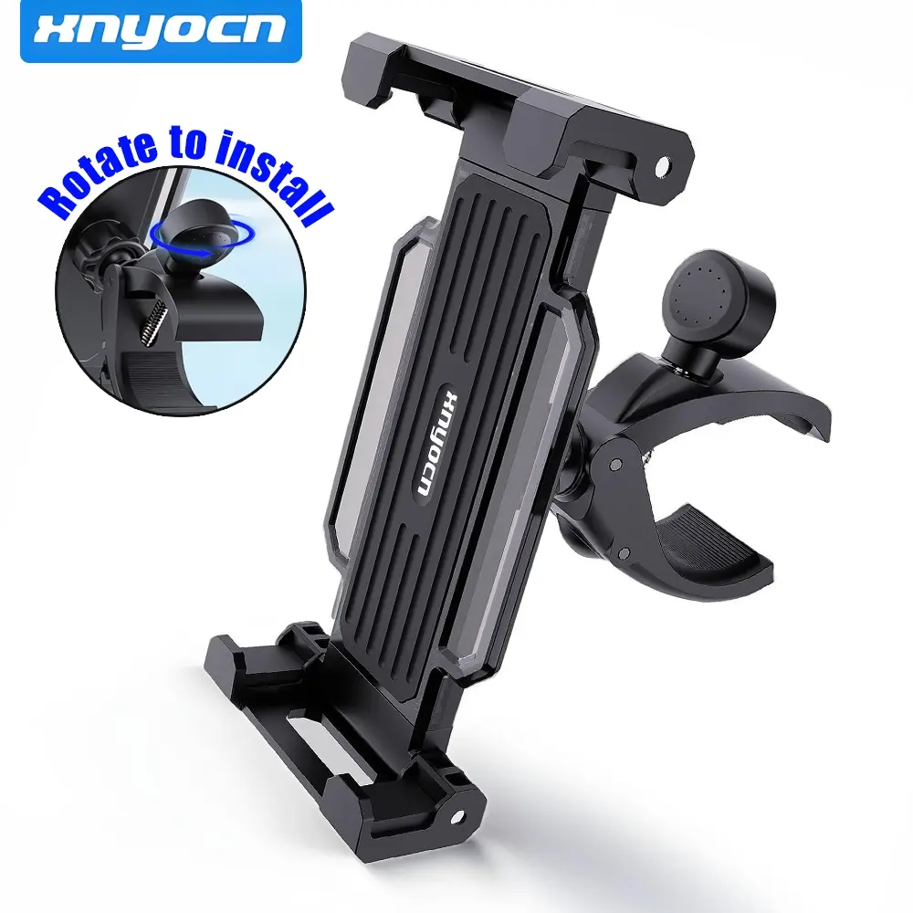 Heavy-Duty Handlebar Tablet Holder for Bicycle & Stroller, Treadmill & Motorcycle, Quick-Lock Clamp Phone Stand, 360° Rotatable Spring-Clamp Bracket for iPad & Smartphones