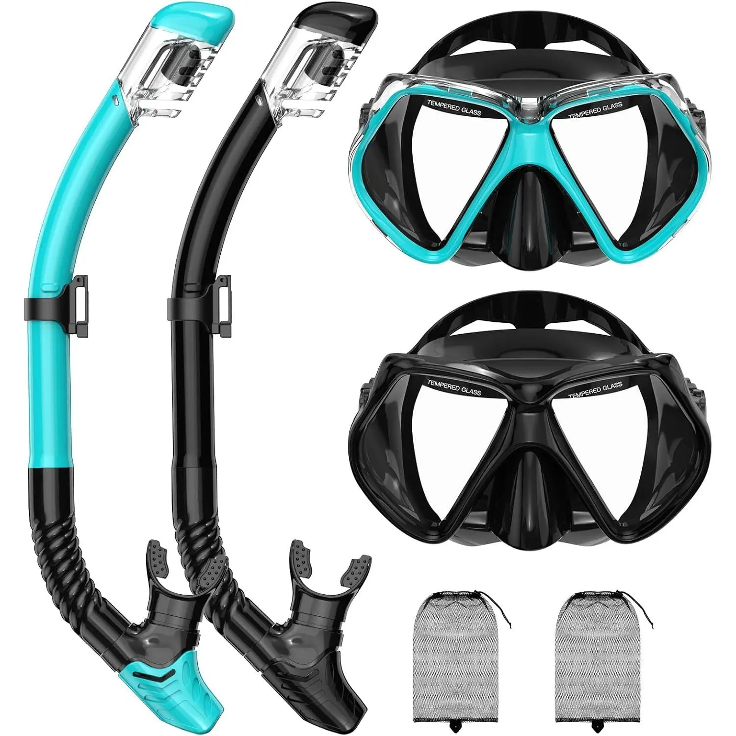 Snorkeling Gear for Adults, Snorkel Mask Set Adult with Dry Top Snorkel, Panoramic Scuba Mask and Snorkel, Anti-Fog Leak-Proof Snorkel Set with Storage Bag