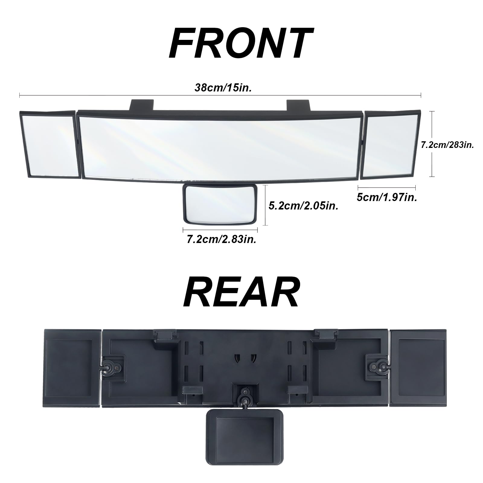 15" Rear View Mirror With Car Panoramic Rearview Mirrors Extender Clip On Large Wide Angle For Truck And Suv (white)