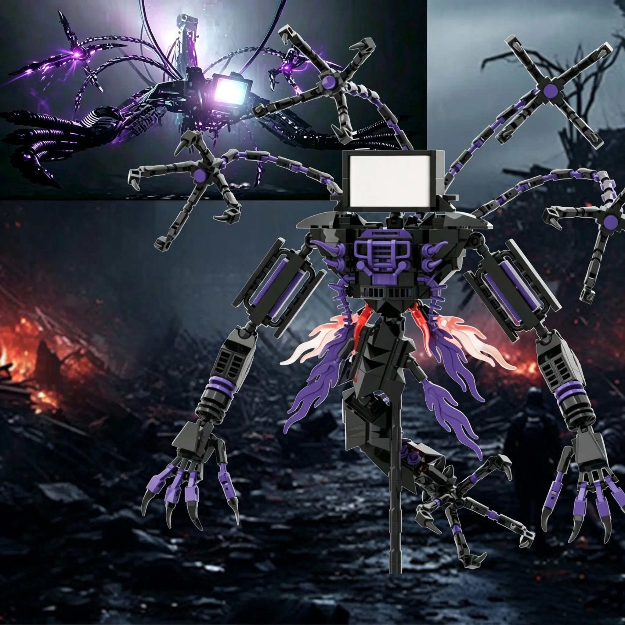 Flame Multi-Claw Giant Mech Building Blocks, 40cm Large Size, 710 Pieces, Robot Figure, Mecha Assembly Model, Boy's Collection, DIY Building Model Assembly, Birthday Gift Toy