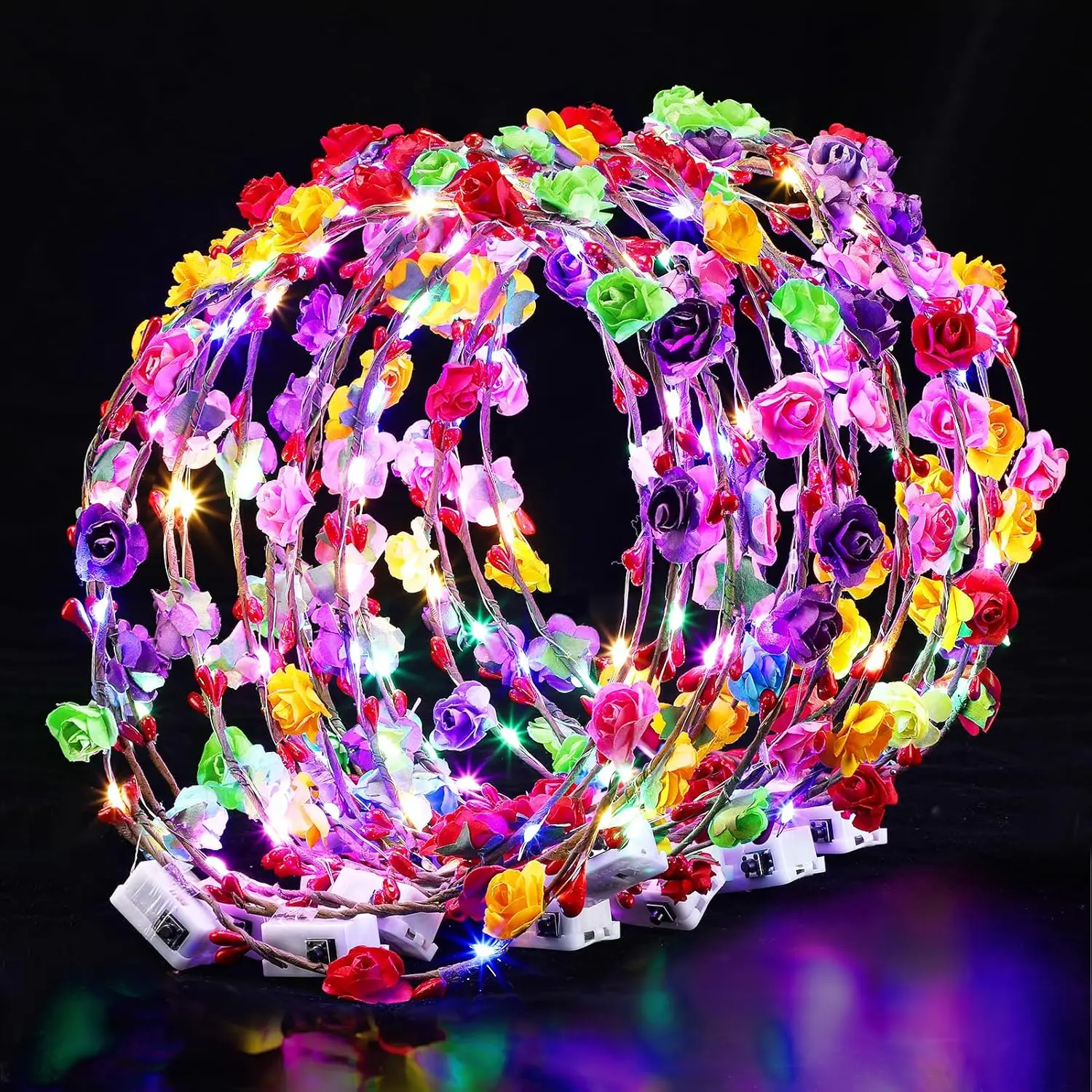 Female LED Glowing Paper Flower Crown Headbands - 20 Pcs Realistic Glow Hair Accessories for Beach Wedding Birthday Gifts, Women