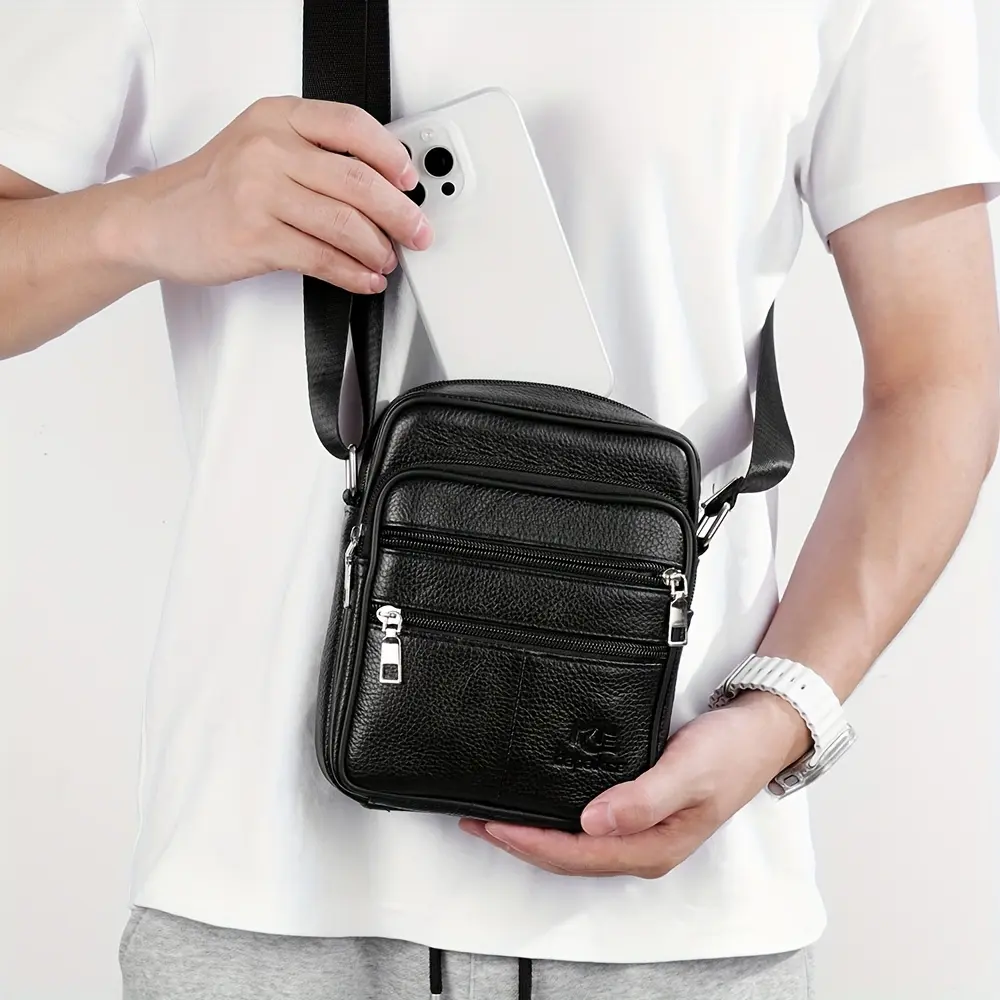 Men's New Genuine Leather Vertical Crossbody Bag - Multifunctional, Casual Outdoor Shoulder Bag for Travel, Running (Waistpack Alternative)