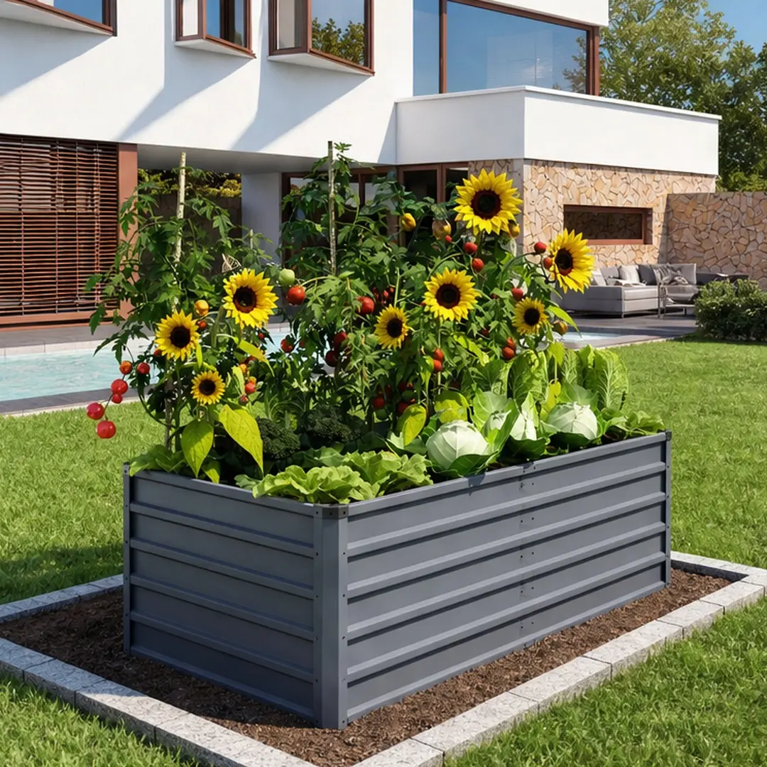 ARCH Large Galvanized Steel Raised Garden Bed Kit (2pcs, Grey) - 6x3x2ft (35.50w x 70.90d x 22.30h inches), 53.50lb, Heavy Duty Rust Proof, Open Bottom, Easy Assembly with Guide, American Design for Outdoor Gardening