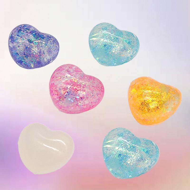 1Pc Changing Color Heart Squeeze Toy Sequins Love Fidget Toy Squishy Pinch Kneading Toy Stress Reliever Toy Kid Party Favor Heart Shaped Slow Rebound Toy