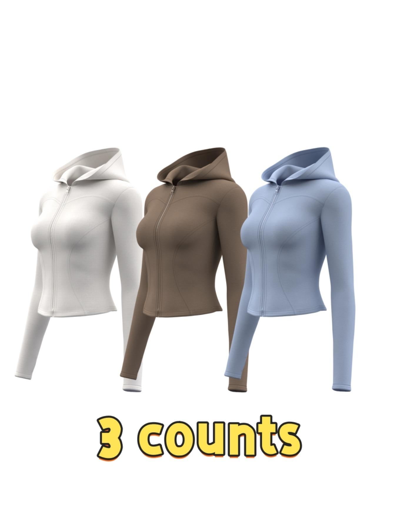 Women's Solid Zip Up Hooded, Sporty Long Sleeve Thumb Hole Outerwear for Yoga Gym Workout, Ladies Sportswear for All Seasons Yoga Jacket Top