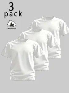 Men's 3 Pack 100% Cotton Crew Neck T-Shirts - Muscle Fit Slimming Tee, Breathable Soft Fabric, All-Match Casual Basics for Gym/Commute/Streetwear, One Tee Multiple Ways to Wear, Black & White Essential Tees