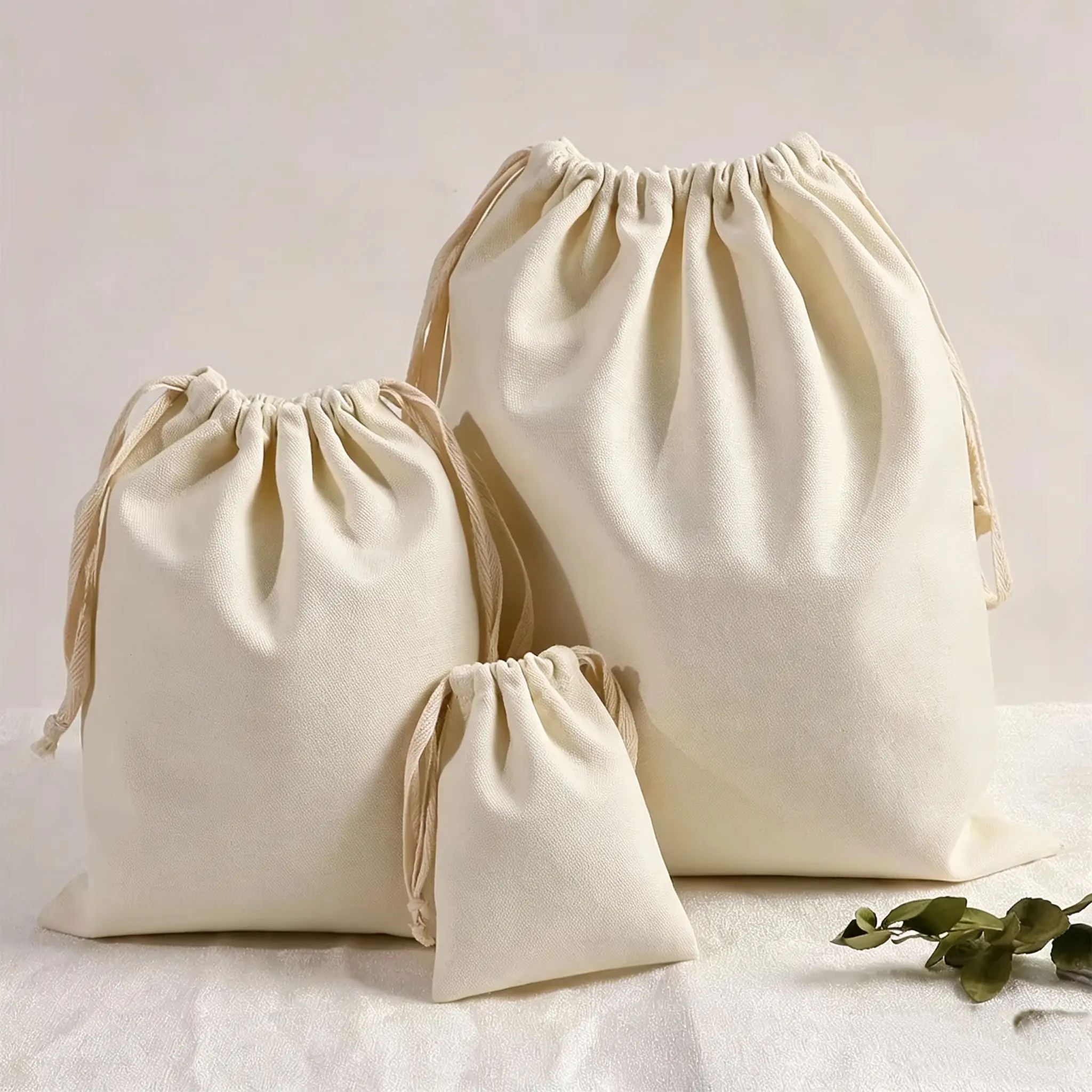 50 Pcs Organic Cotton Muslin Drawstring Pouch - Custom Print Cotton Bag for Travel Storage, Home Organization, Shoe/Handbag Dust Cover, Makeup Pouch, Canvas Cord Packing Solution