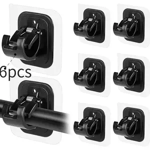 6PCS Upgraded No Drill Curtain Rod Brackets No Drilling Self Adhesive Curtain Rod Holder Hooks Nail Free Adjustable Curtain Rod Hook Curtain Hangers for Bathroom Kitchen Home Bathroom and Hotel(Black)